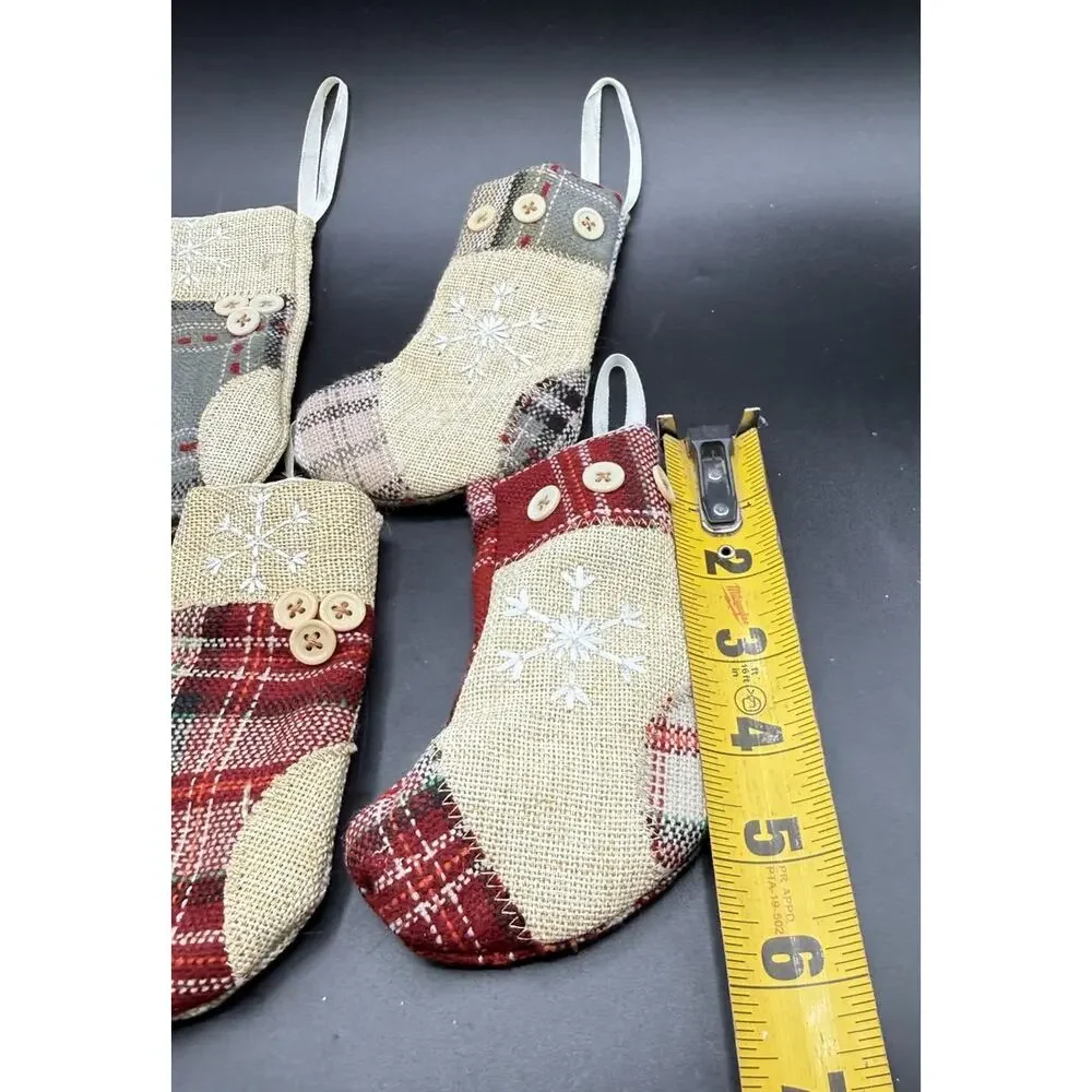 Primitive Ornament Plaid Rustic Stocking HANDMADE Christmas Ornaments -Lo24